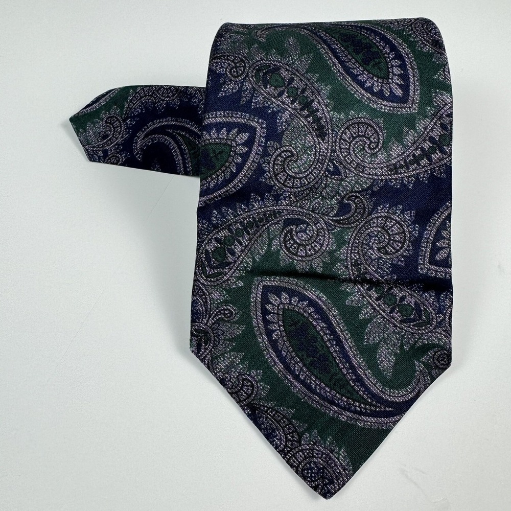 Burberrys Men Tie Paisley Multicolor Blue Green 100% Silk